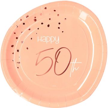 Happy 50th Paptallerkner Rosa 8x - 23 cm