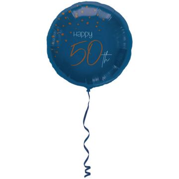 "Happy 50th" Folie Ballon Blå - 45 cm
