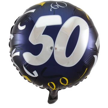 50 Års Fødselsdagsballon Blå - 45 cm