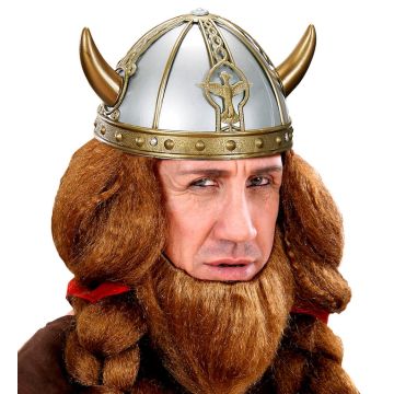 Vikingehjelm I Guld Og Sølv Med Horn