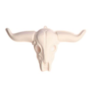 Hvidt plastik bøffel kranie dekoration med horn - 75 cm