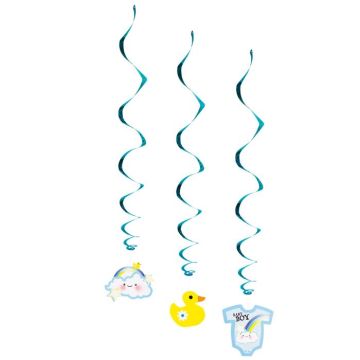 Blå swirls med baby motiver 3x - 60 cm