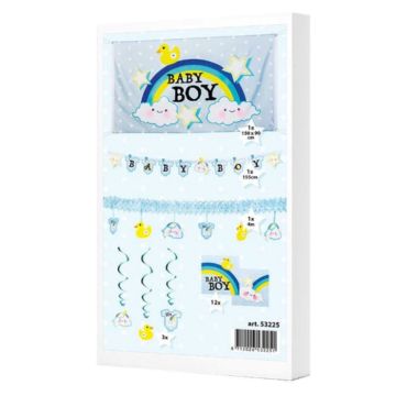 Babyshower pakke med dekorationer til dreng - 18 dele