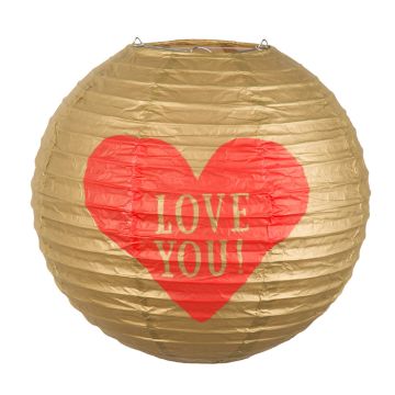 Love you rund guld lanterne - 25 cm