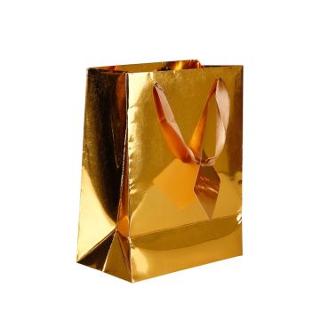 Gavepose med hank i guld folie 23x17,5 cm 
