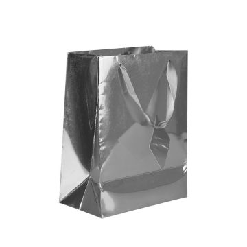 Gavepose med hank i sølv folie 23x17,5 cm