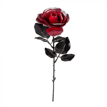 Mørkerød rose med sølv glimmer - 45 cm 