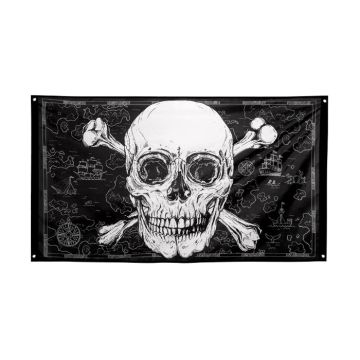 Dødningehoved banner med skib illustrationer - 150x90 cm