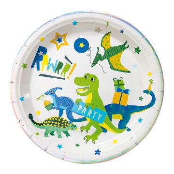 Tallerkener med dinosaur motiver 8x - 23 cm