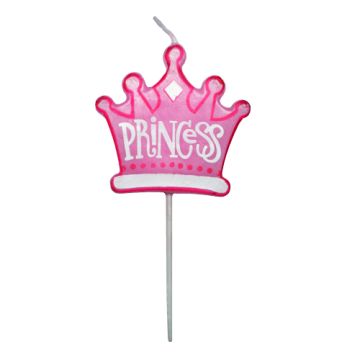 Prinsessekrone kagelys pink 9 cm