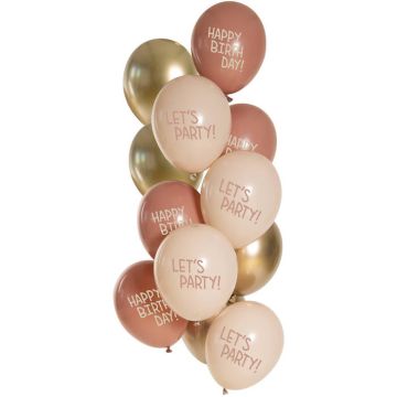 "Let's Party" Balloner guld og Rose 12x - 33cm
