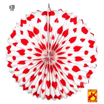 Hvid og rød hjerte rund lanterne - 36 cm