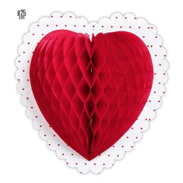 Hjerte honeycomb rød med omrids - 25 cm