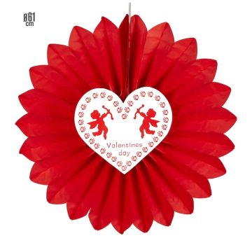 Valentines day rød rosette med hjerte - 61 cm