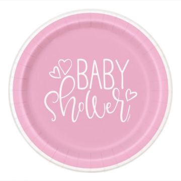 Babyshower paptallerkner pink pige 8x