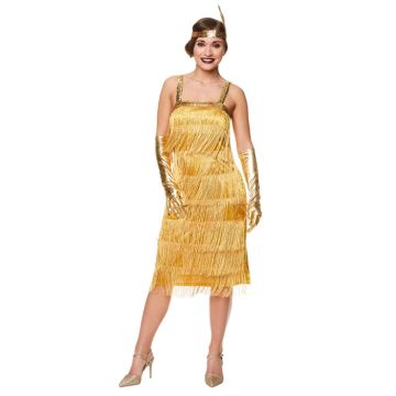 Guld flapper kjole med frynser til kvinder