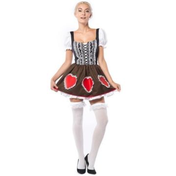 Oktoberfest kjole med røde hjerter heidi