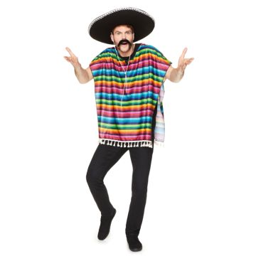 Mexicansk poncho multifarvet one-size