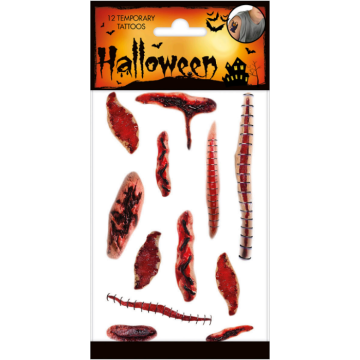 Falske halloween blodige sår tatoveringer - 12x
