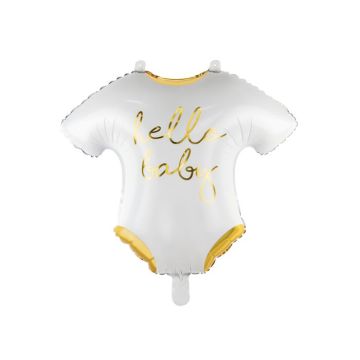Baby bodystocking folieballon i hvid med guld tekst - 51x45 cm