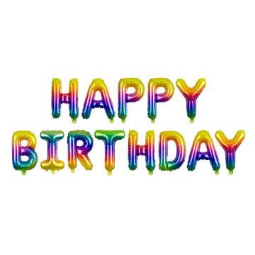 Regnbue farvet Happy Birthday bogstav folieballoner - 340x35 cm