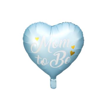 Lyseblå babyshower hjerte folieballon med hvid skrift - 35 cm