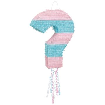 Spørgsmålstegn gender reveal pinata i blå og pink 