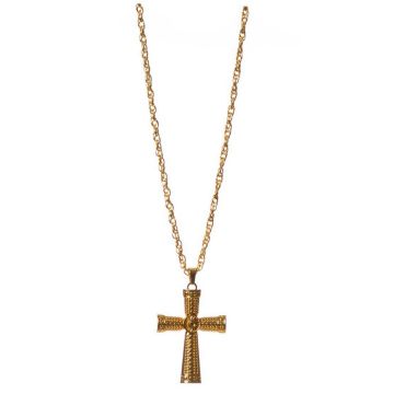 Detaljeret guld kors halskæde