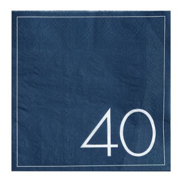 40 års fødselsdagsservietter i blå 16x