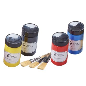 Malersæt i rød, blå, gul og sort 100 ml - inkl 3 pensler