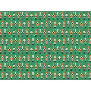 Grønt julegavepapir med nøddeknækker motiver - 200x70 cm