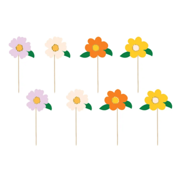 Multifarvet Blomster Træpinde 8x - 13 cm