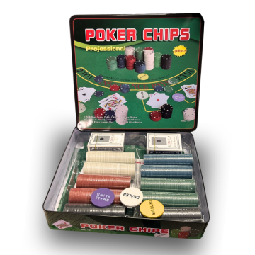 Pokersæt m. 500 chips, pokerdug, mm.