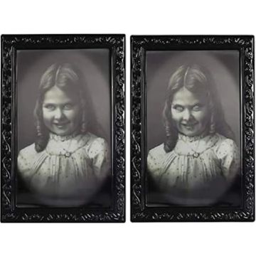 Uhyggeligt 3D halloween portræt med skiftende billede 38x25 cm - Lille pige portræt