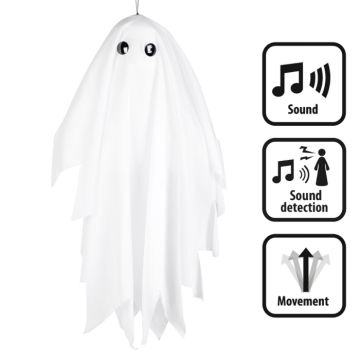Rystende halloween spøgelse med lyd til ophæng - 48 cm