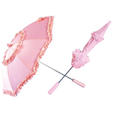 Eventyrlig lyserød paraply med frynser 72 cm