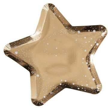 Guld Glitter Stjerne Paptallerken 8x - 26 cm 