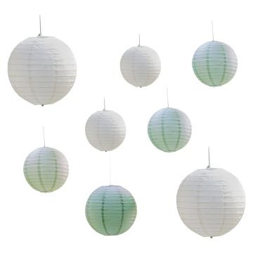 Grønne og hvide papir lanterner 8x - 30 cm 