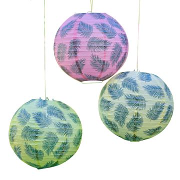 Farverige papir lanterner med Palmeblade 3x - 25 cm