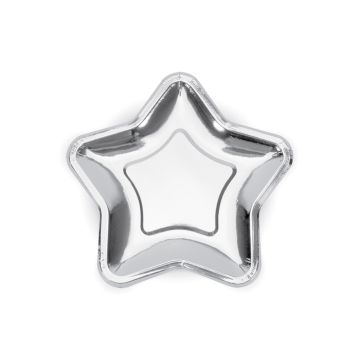 Sølv Stjerne Paptallerken 6x - 18 cm