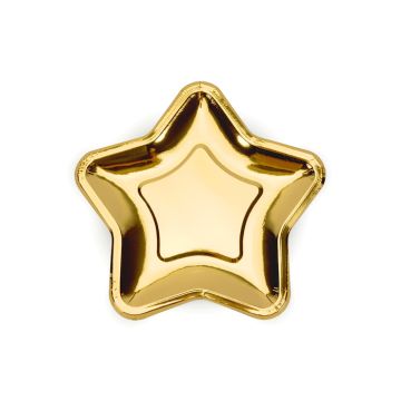 Guld Stjerne Paptallerken 6x - 18 cm 