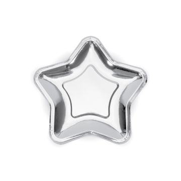 Sølv Stjerne Paptallerken 6x - 23 cm