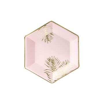Pink tallerken med blade 6x - 23 cm