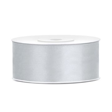 Sølv farvet satinbånd - 25 mm x 25 m