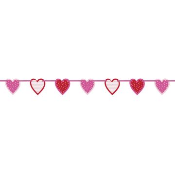 Guirlande med prikkede og stribede hjerter pink og rød 195 cm 