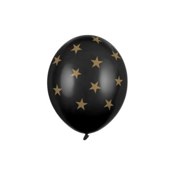 Ballon med guld stjerner sort 6x - 30 cm 