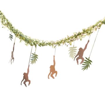Jungle guirlande med hængende aber og blade - 4 meter