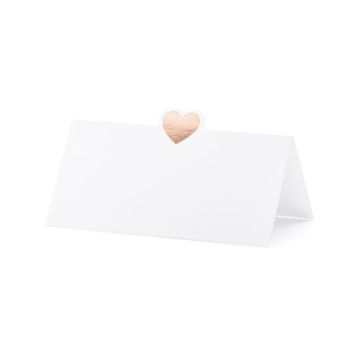 Hvidt bordkort med rose gold hjerte motiv 10 x - 10x5 cm