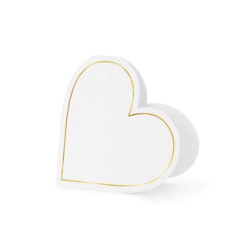 Hvidt hjerte bryllups bordkort med guld kant 10x - 22x15,7 cm