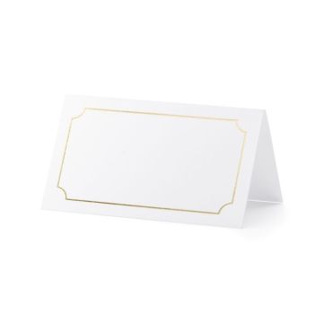 Hvid bordkort med guldramme 10x - 9,5x5,5 cm